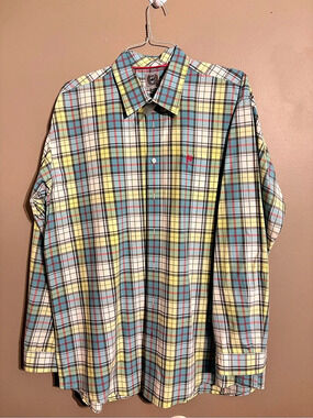 Cinch Men's Plaid Button Down Shirt Blue & Yellow XL